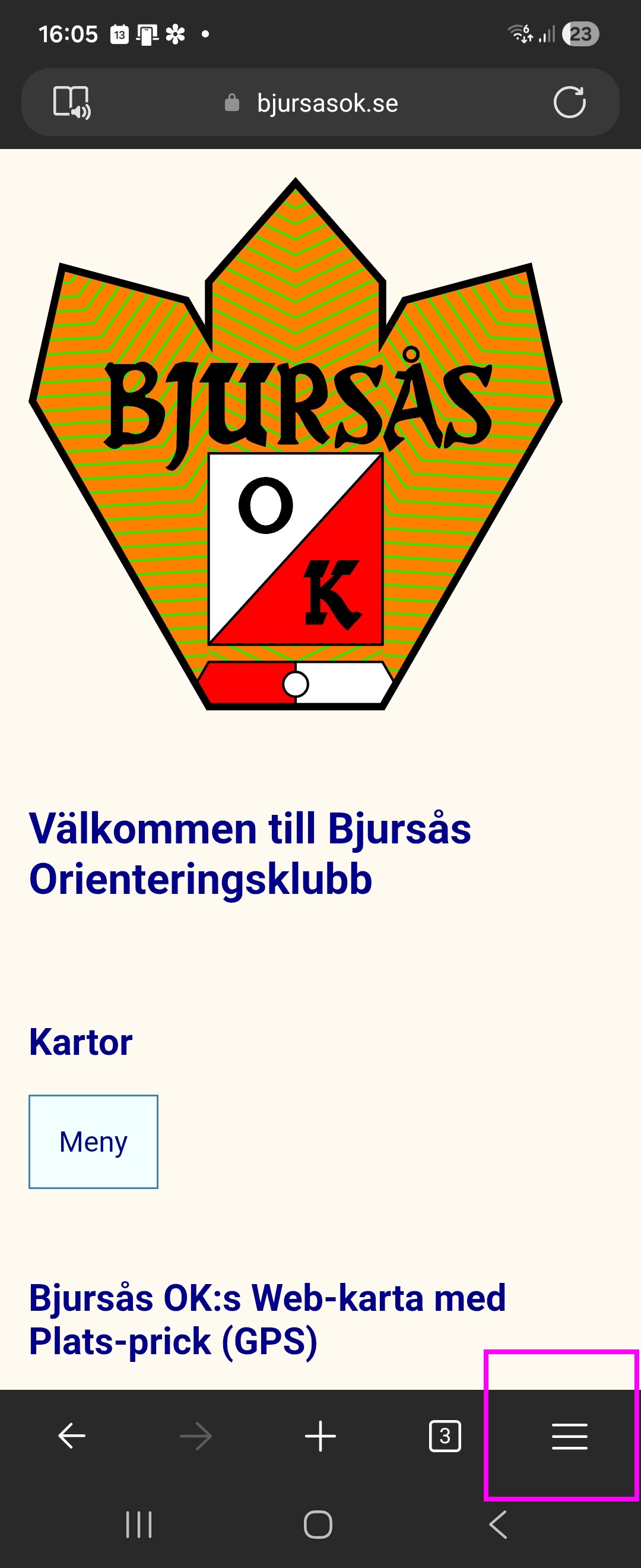 Öppna menyn, Edge Android