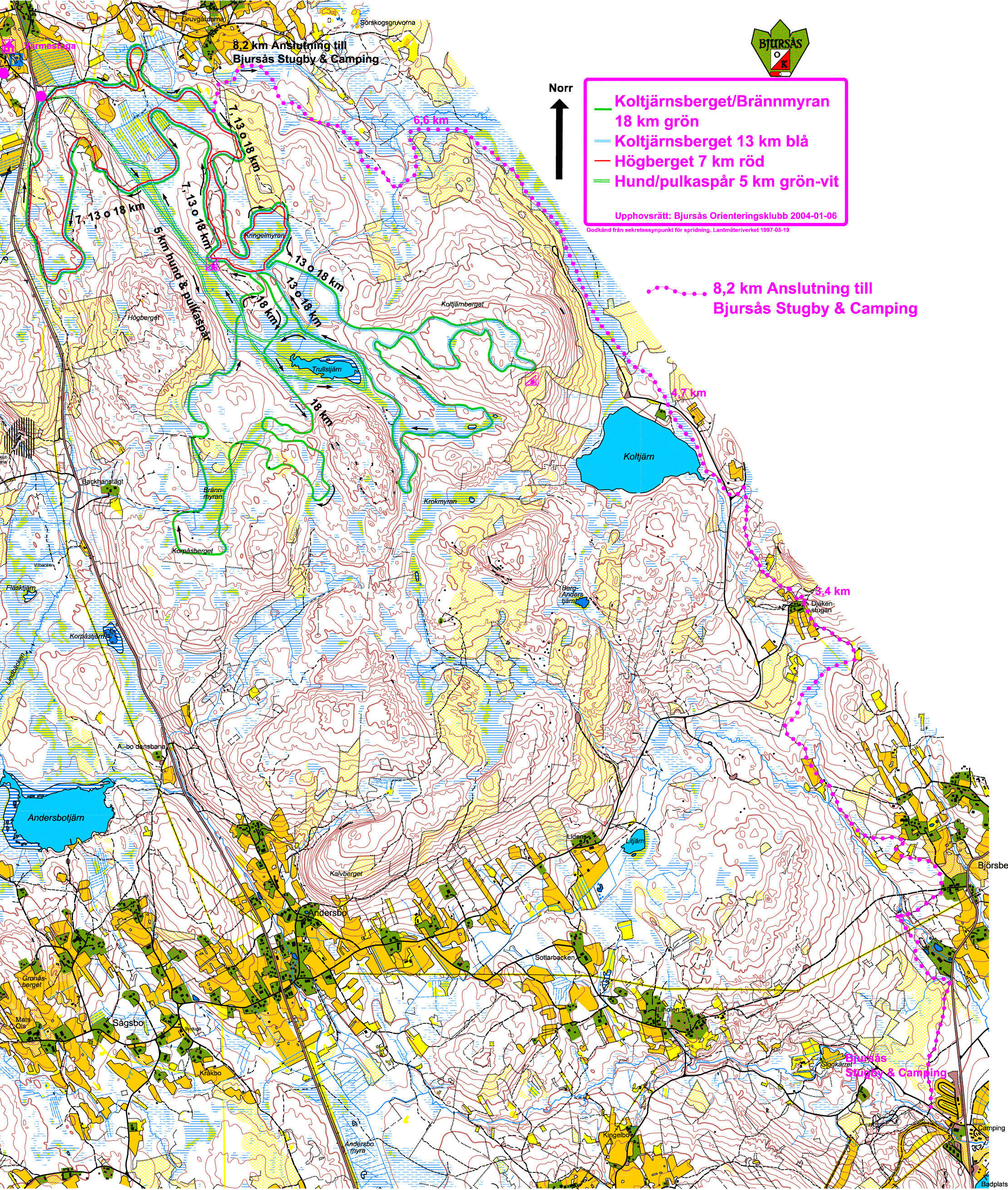 Spårkarta, Bjursås Stugby & Camping, anslutning till Sörskog