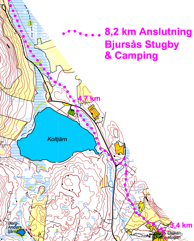 Spårkarta, Bjursås Stugby & Camping, anslutning till Sörskog, del 2