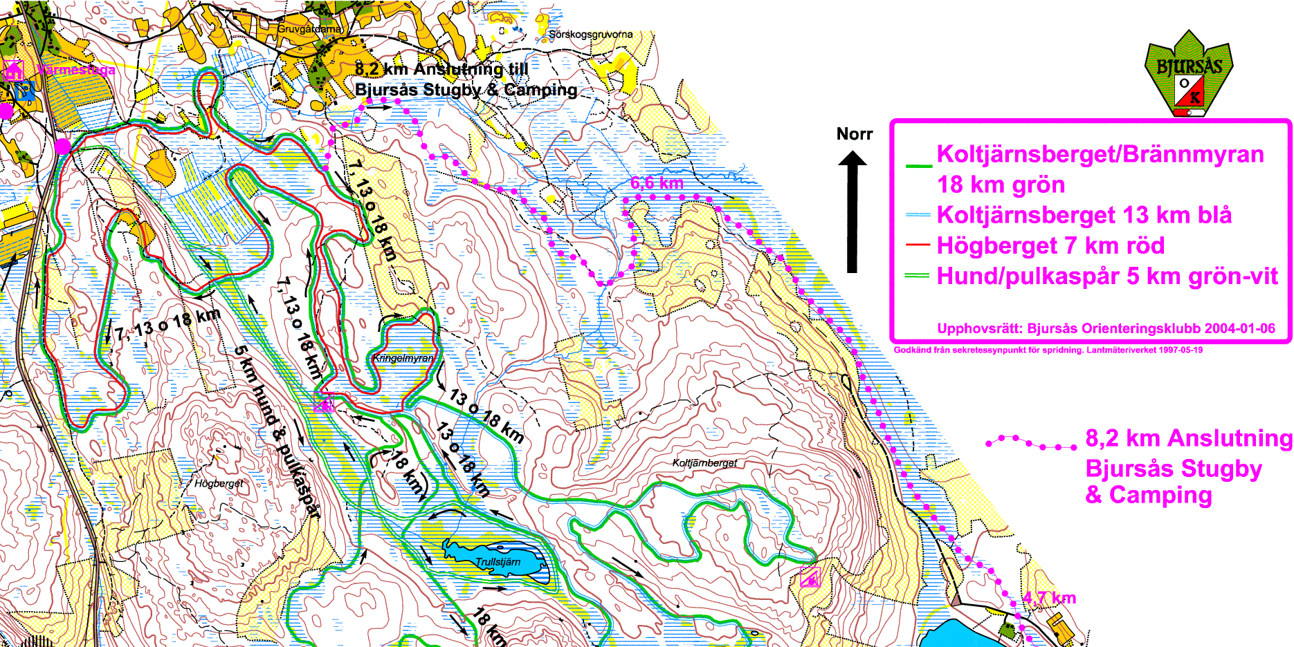 Spårkarta, Bjursås Stugby & Camping, anslutning till Sörskog, del 3